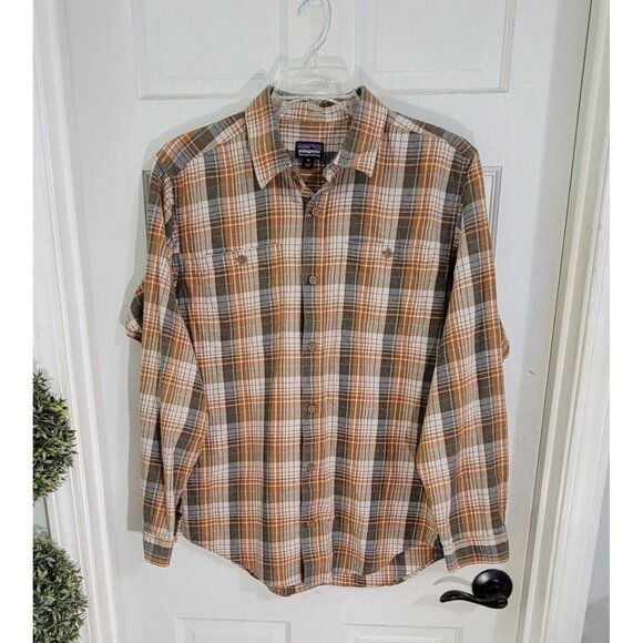 Patagonia Mens Brown Plaid Button Up Shirt Long Sleeve Collared Organic Cotton M - Picture 3 of 8